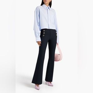 DEREK LAM 10 CROSBY Flared Pants in navy blue, nautical buttons